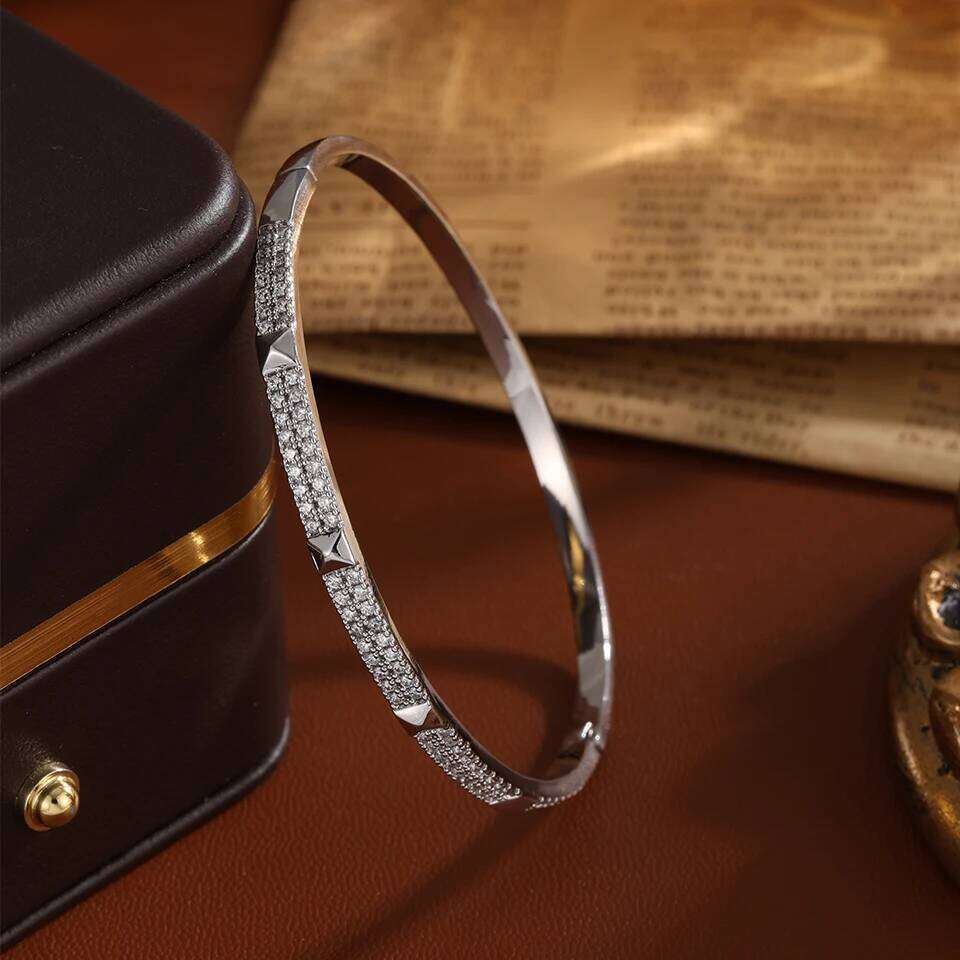 ZAKOL Shiny Full Zircon Bracelet Bangle For Women Minimalist Fashion Geometric CZ Birthday Jewelry Gifts