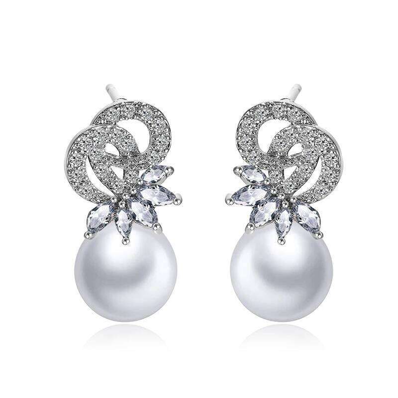 ZAKOL AAA Cubic Zirconia Round Imitation Pearl Earrings for Women Unique Fashion Wedding Jewelry