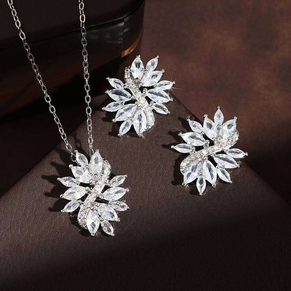 ZAKOL Luxury Buling Clear AAA Zircon Earring Necklaces Boxs 3 Pcs Set for Women Exquisite Jewelry Gifts With Gift Box
