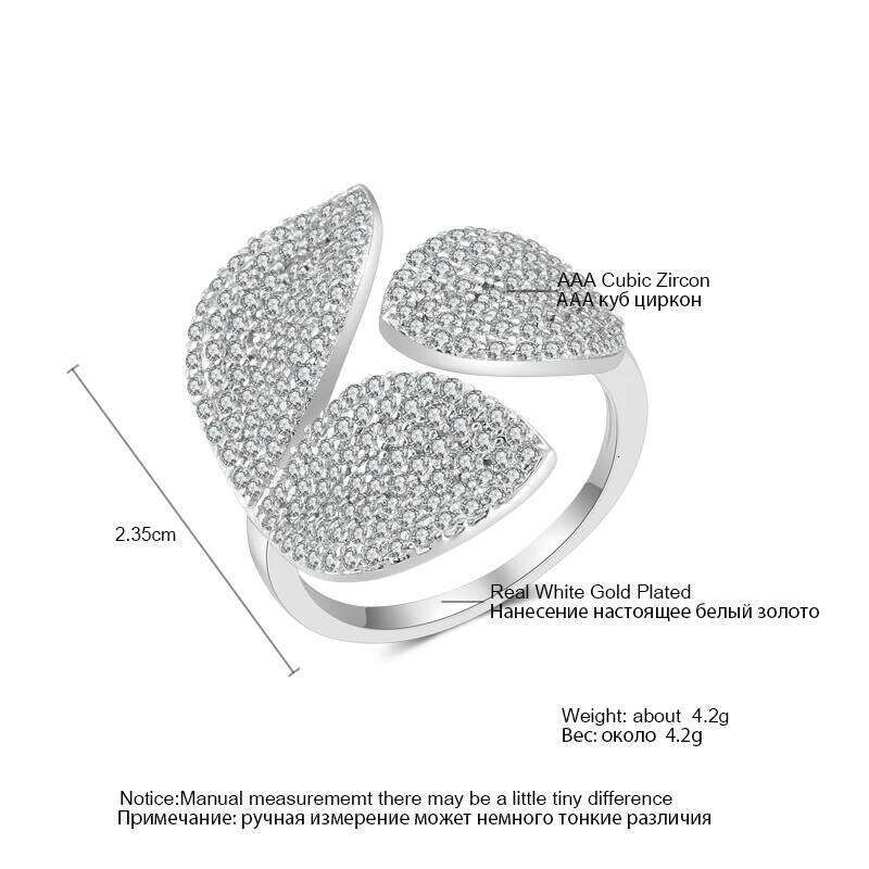 ZAKOL Two Pieces Micro-set Zircon Leaf Flower Open Set for Women Paved Bling CZ Cocktail Party Ring Jewelry Accessories