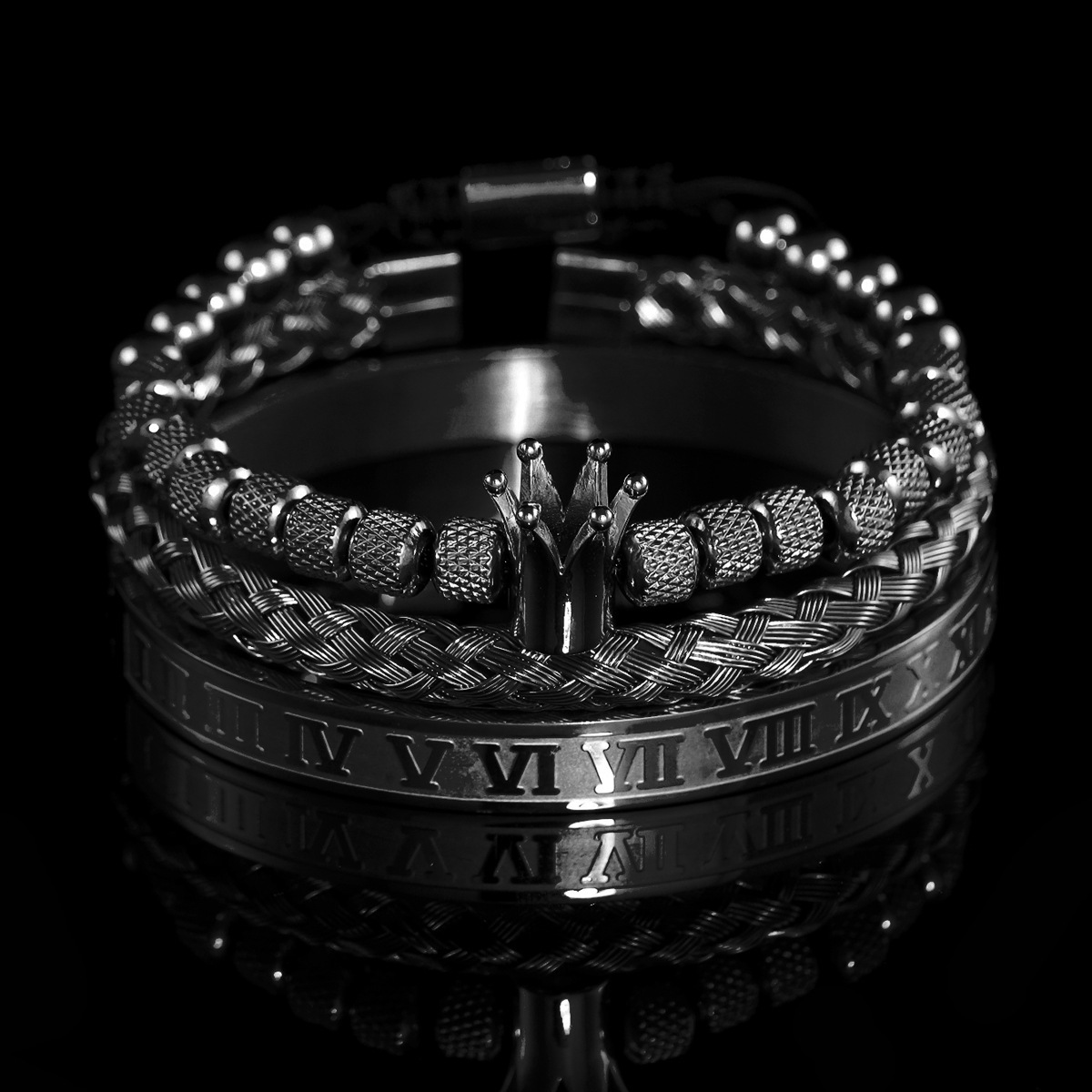 Luxury Brand Designer Jewelry European And American Hot-Selling Stainless Steel Roman Bracelet Leopard Head Crown Braided Bracelet Set Braided Punk St