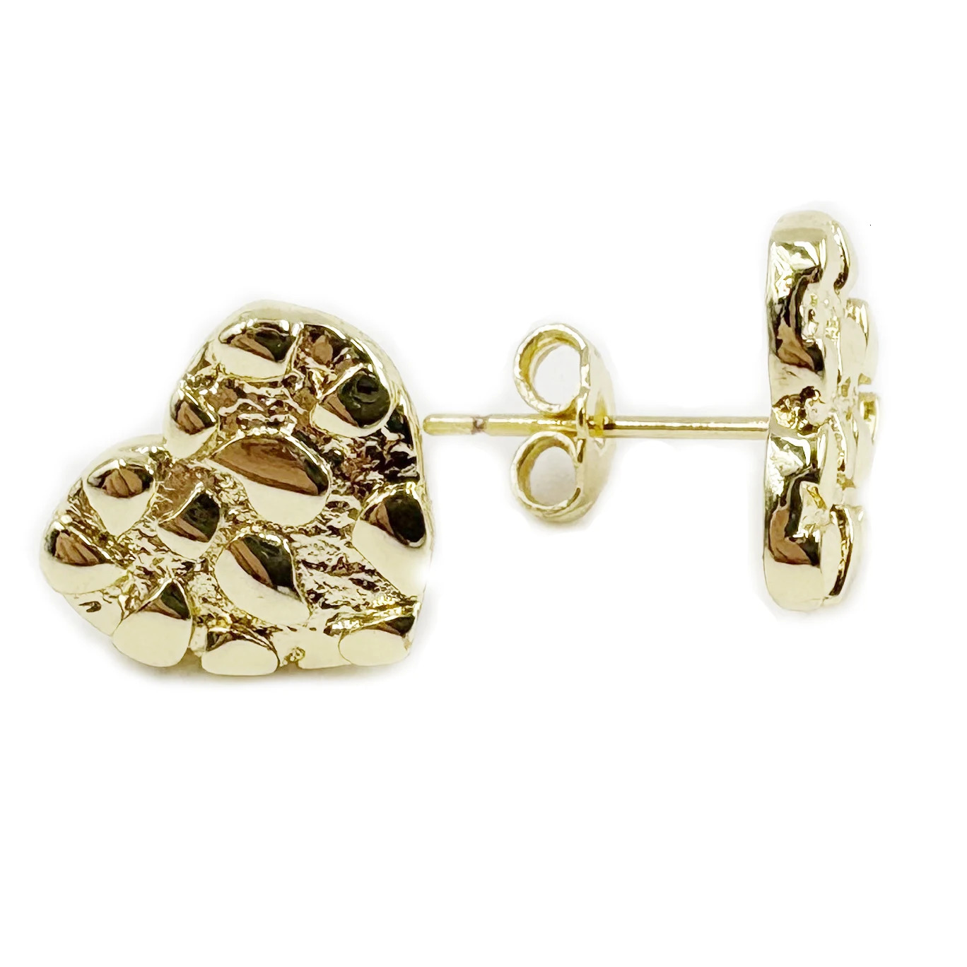 Size 10mm 12mm 14K Gold Plated Hip Hop Nugget Stud Earrings Irregular Heart Shape Fashion Jewelry for Men And Women 251224