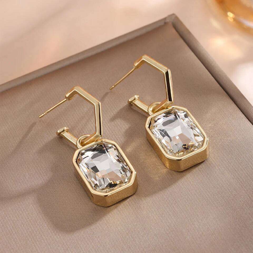 ZAKOL French Trendy Rectangular Crystal CZ Drop Earrings for Women Colorful Stone Square Fashion Party Earring Jewelry