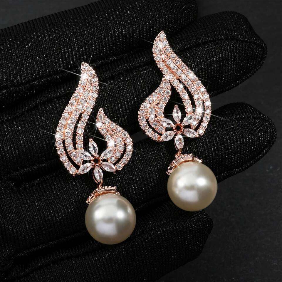 ZAKOL Classic Sparkling Zircon Pearl Bridal Earrings Elegant Engagement Wedding Party Jewelry for Women