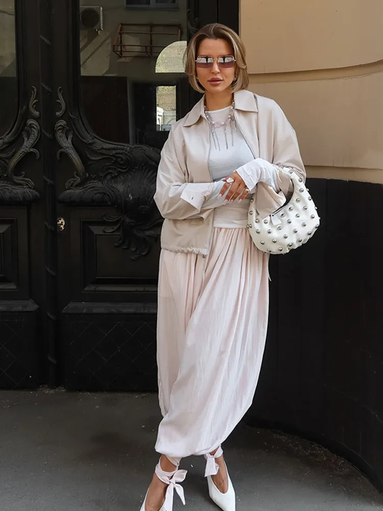 Casual Pink Oversized Bloomers Women Elastic Waist Hip Hop Wide Leg Pants Street Balloon Lace Up Jogger 2025 Summer Casual 251227