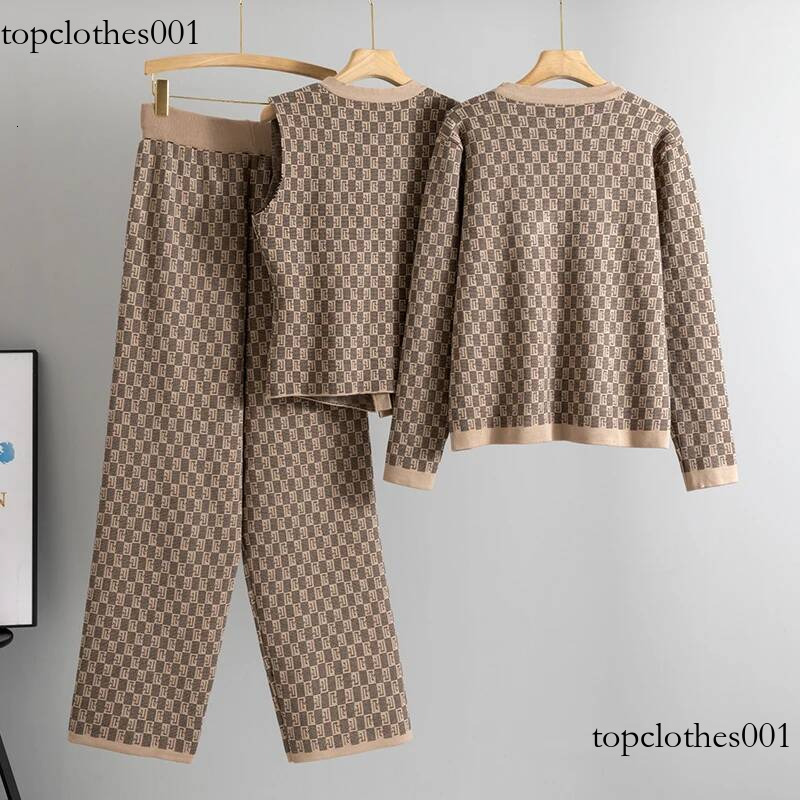 Knited 3 Piece Sets Elegant Women Long Sleeve Sweater Coat Single Breasted Knit Vest Trousers 2025 New