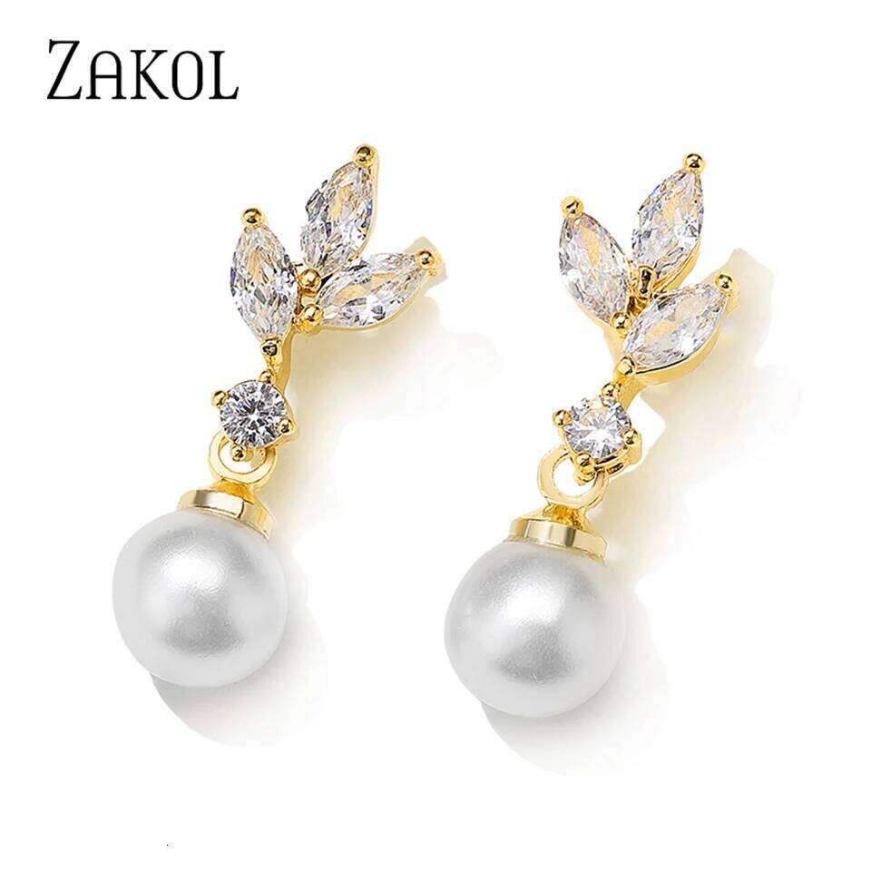 ZAKOL Unique Exquisite Marquise Zirconia Imitation Pearl Drop Earrings for Women Elegant Bridal Wedding Jewelry