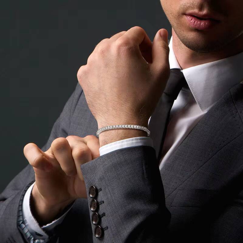 Hip Hop Men Jewelry White 14k Gold Plated 925 Sterling Silver Cluster Moissanite 3mm Tennis Chain Bracelet for Women