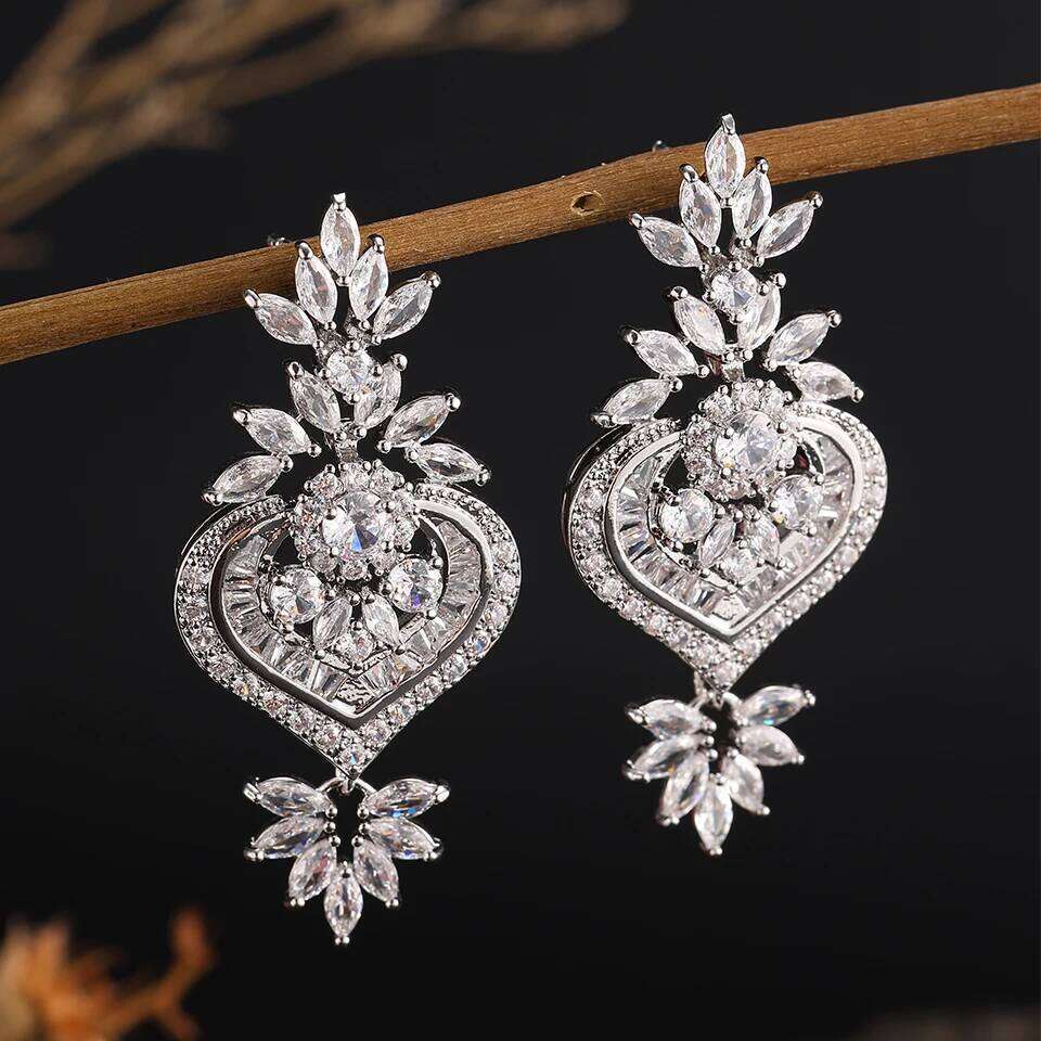 Luxury Big Clear Zircon Long Dangle Earrings Exquisite Shiny CZ Bridal Earring for Women Wedding Jewelry