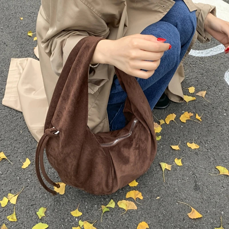 Retro Suede Leopard Print Saddle Bag for Women Trendy Autumn and Winter Fashion Underarm Bag Large Capacity Handbag 251225