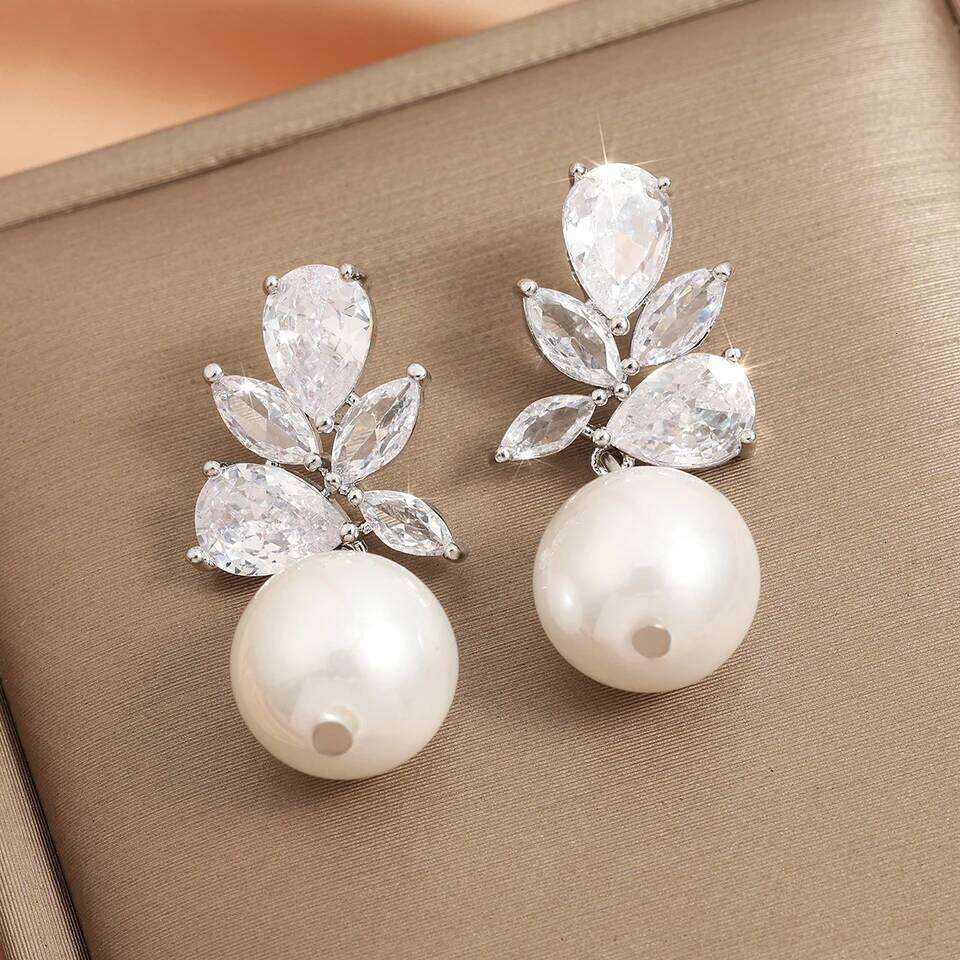 ZAKOL Unique Design Shiny Zirconia Imitation Pearl Drop Earrings Fashion Romantic Wedding Party Earring Jewelry for Women Bridal