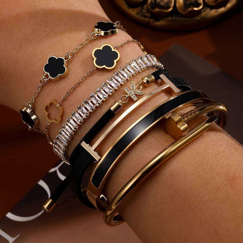 Fashion Korean Style Rectangle Zirconia Tennis Bracelets for Women Luxury Gold Color Crystal Party Jewelry