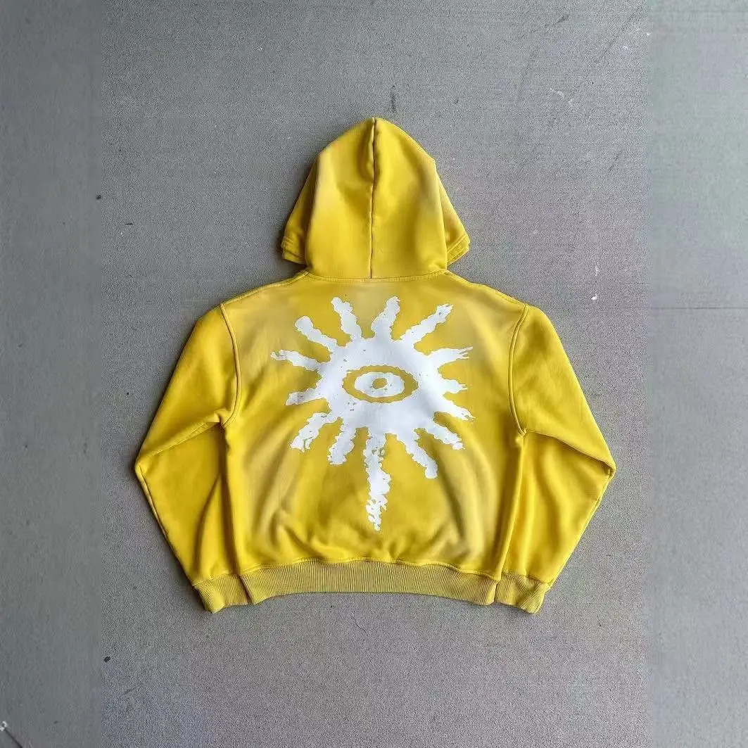 Zip Up Yellow Harajuku Minimalism Comfortable Hooded Sweatshirts High Street Casual Style Solid Color Sports Long Sleeves 251226