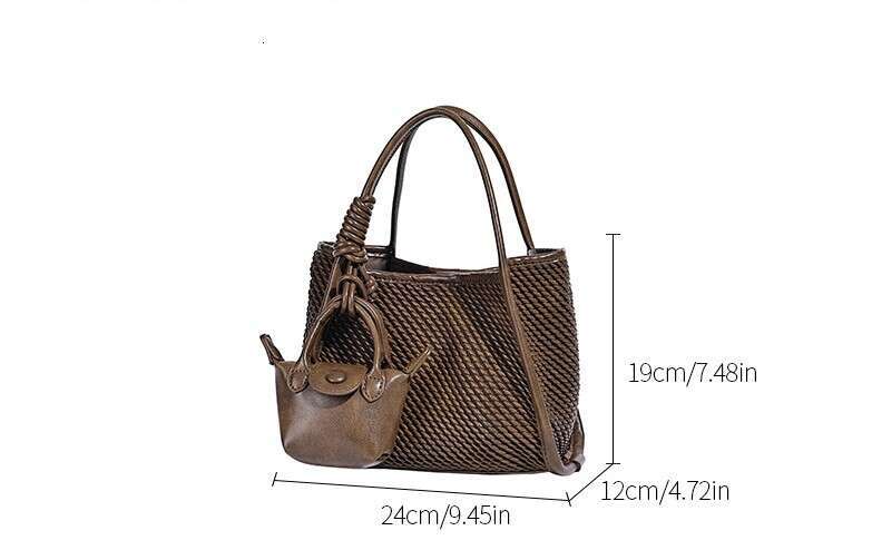 Hot Selling New Handmade Woven Bucket PU Leather Shoulder Crossbody Trendy Niche Set Bag Casual Versatile Women's Handbag DIDENGLAOREN