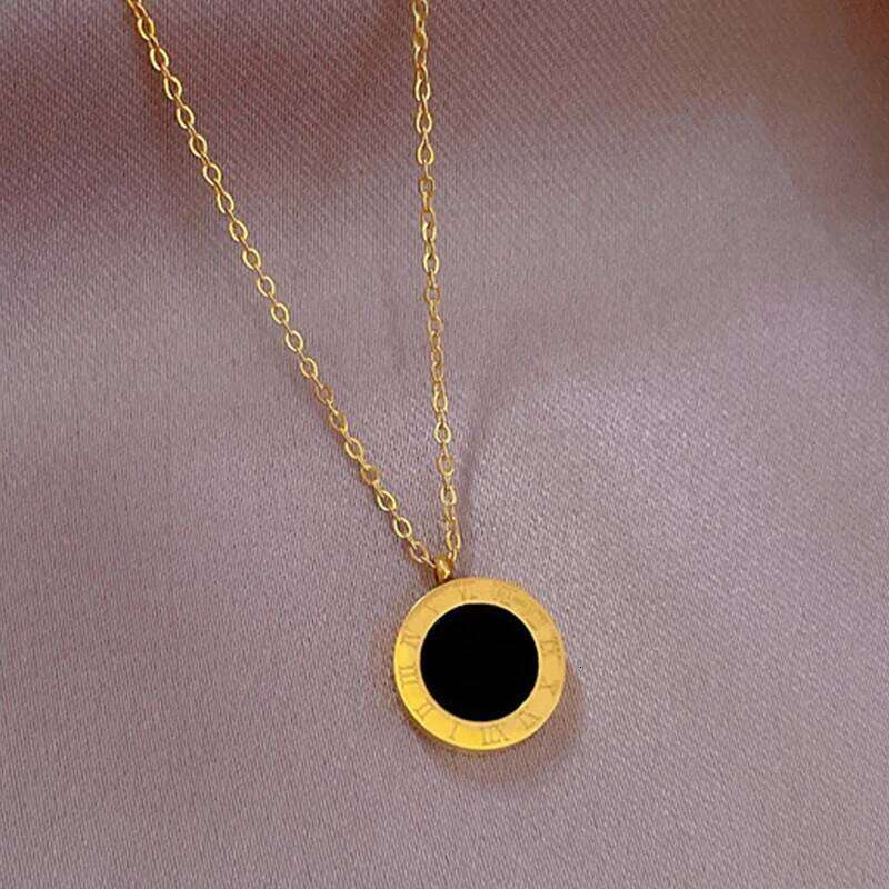 ZAKOL Trendy Roman Numeral Dial Necklace For Women Girls Gold Color Stainless Steel Metal Clavicle Chain Choker Jewelry Gifts