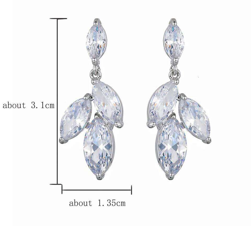 ZAKOL Elegant Marquise Leaf Shaped Drop Earrings for Women Shiny Clear Zircon Silver Color Bridal Earring Wedding Jewelry