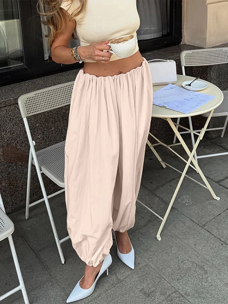 Casual Pink Oversized Bloomers Women Elastic Waist Hip Hop Wide Leg Pants Street Balloon Lace Up Jogger 2025 Summer Casual 251227