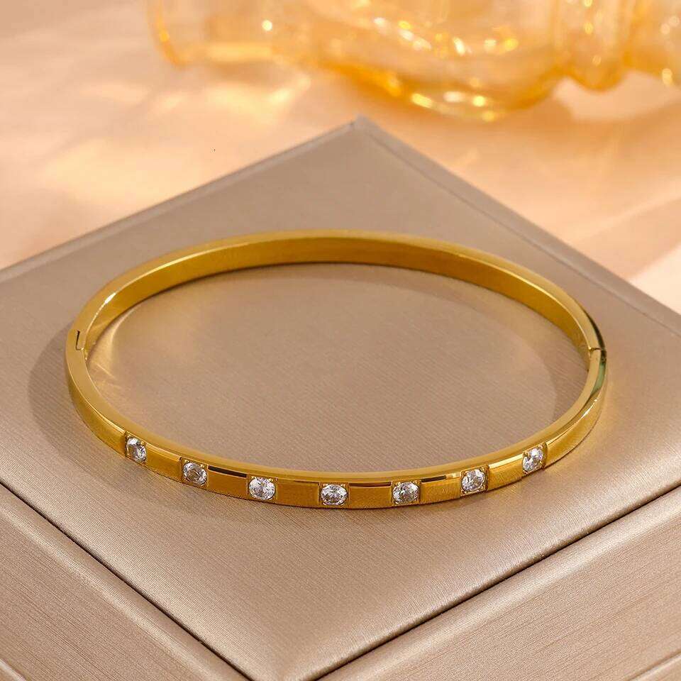 ZAKOL 1Pcs Minimalist Stainless Steel Bracelet With Square Zircon Set Versatile Stacking Jewelry for Women Creative Gift