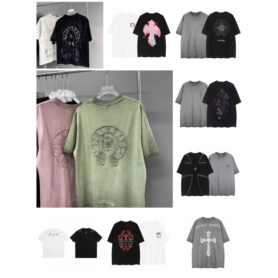 designer luxury men t shirts for women 25s summer new heavy washed vintage casual short slee chrime chrome hearts chromehearts heartstshirt chromeheartsshirt 3DPF