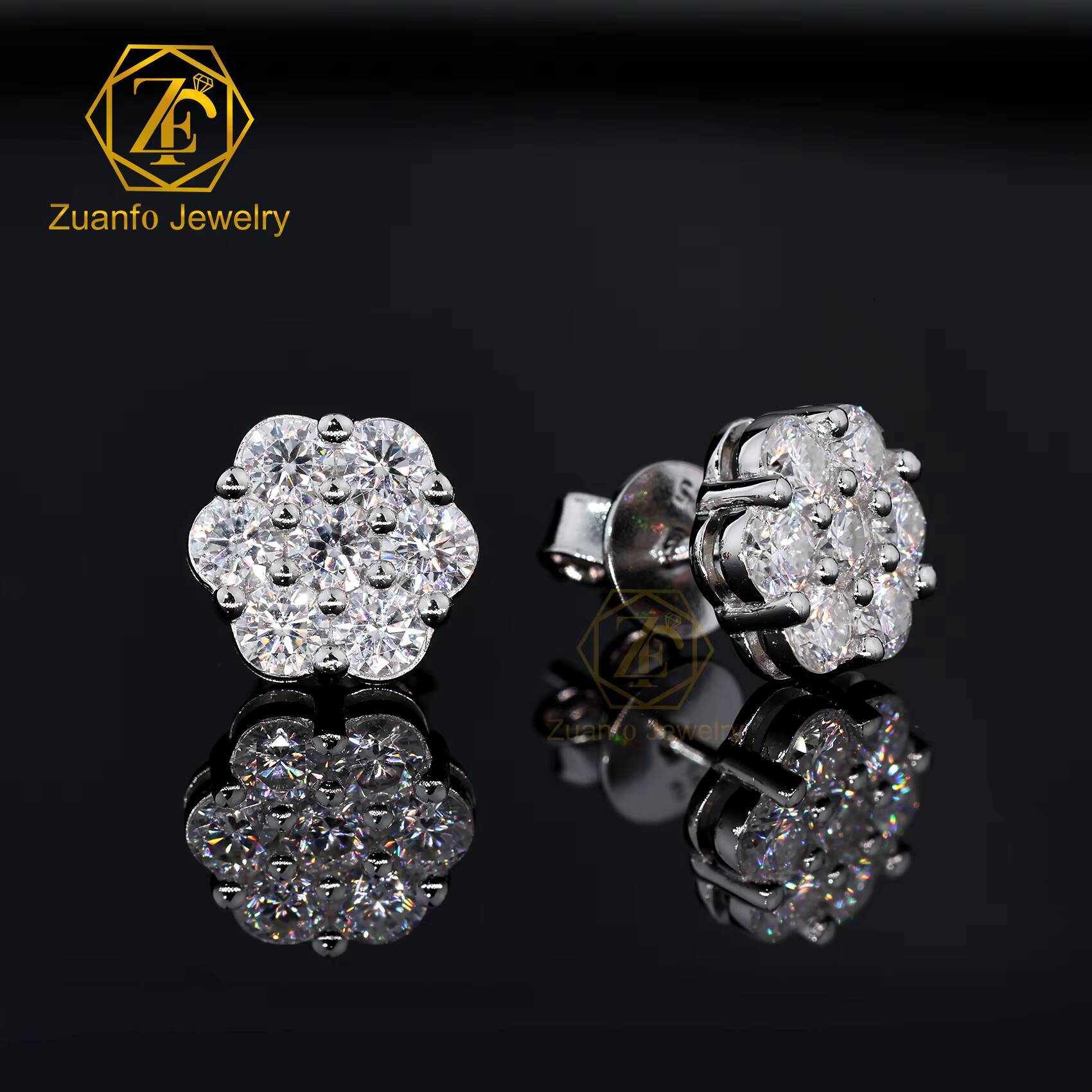 GRA Pass Diamond Tester Round Diamond 925 Silver Cluster 6mm 9mm Iced Out VVS Moissanite Jewelry Hip Hop Stud Earrings