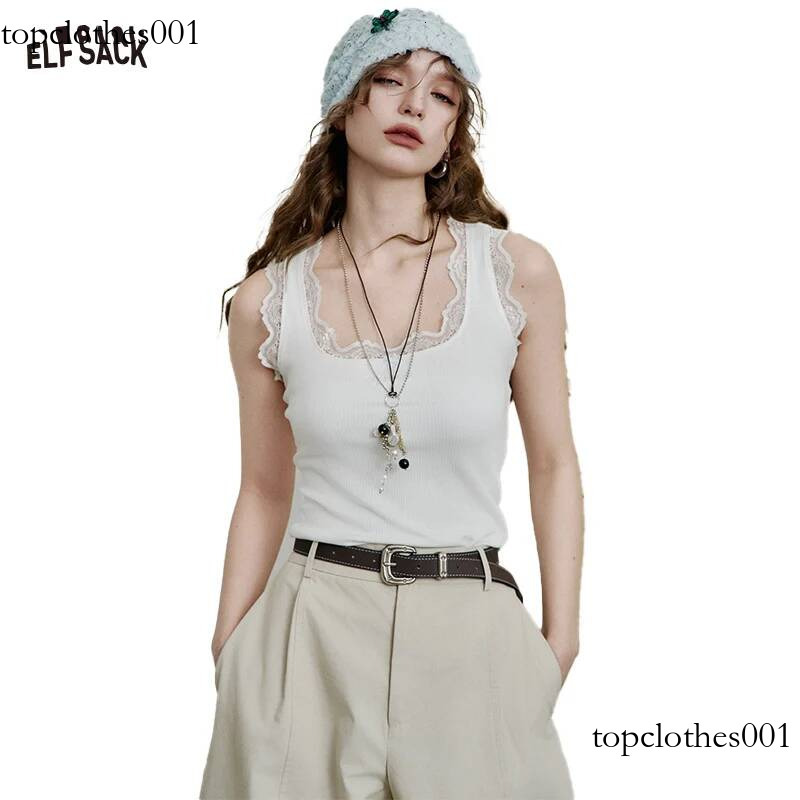 ELFSACK 2025 Spring New Arrivals White Lace Slim Fitting Camisole Vest For Women
