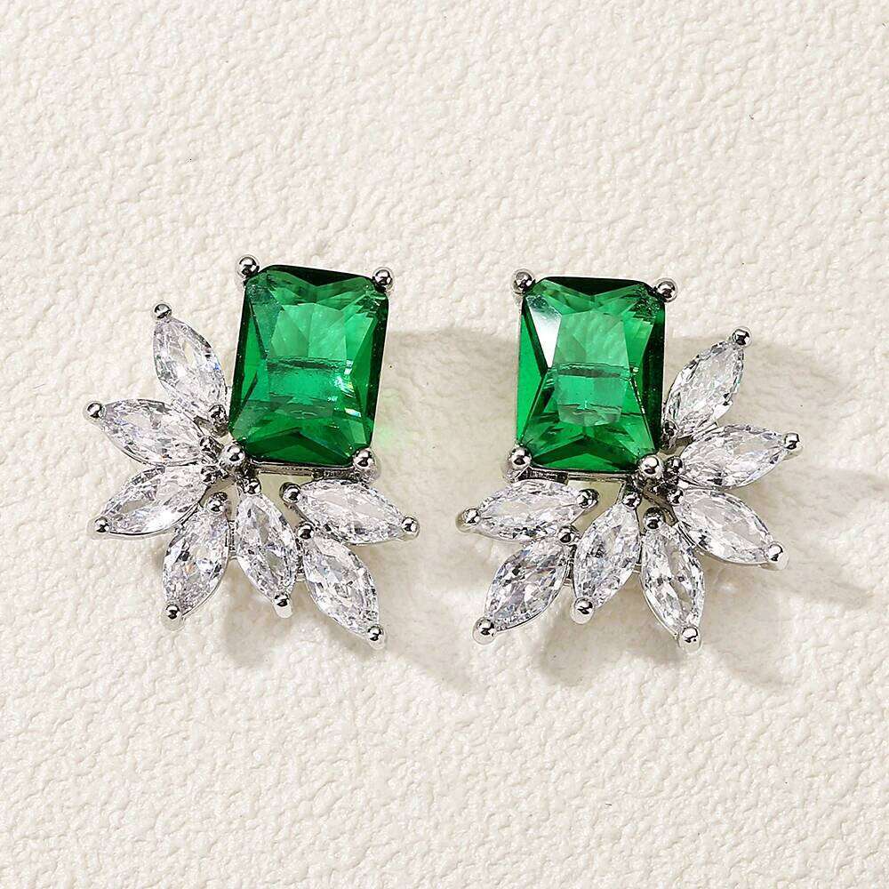 ZAKOL Big Yellow Green Geometric Cubic Zirconia Stud Earrings for Women Exquisite Anniversary Birthday Jewelry Gift