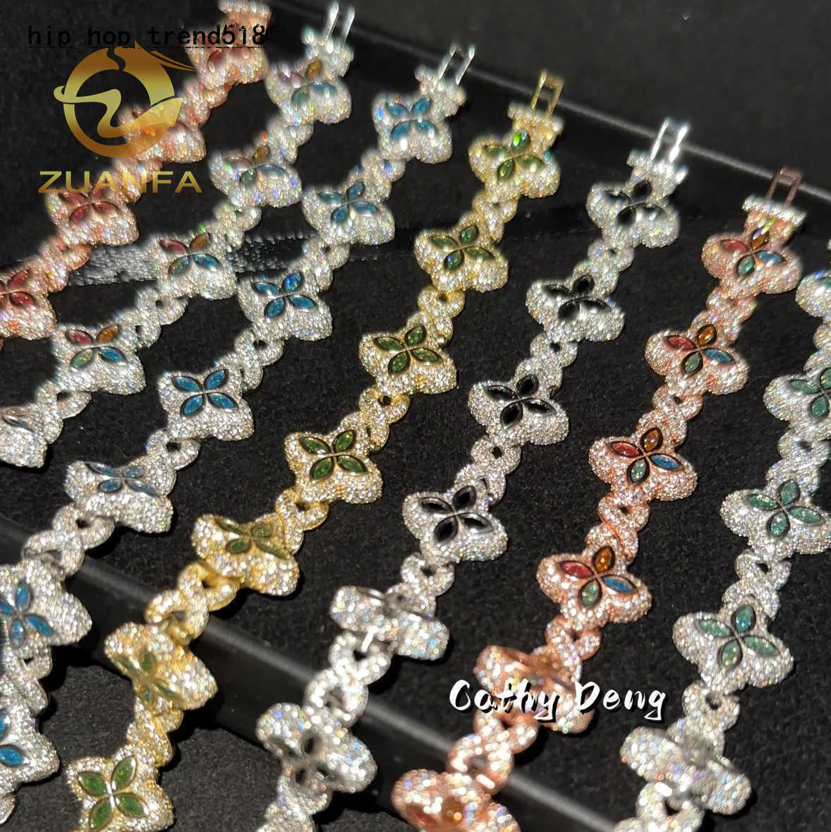 New 15mm Marquise Flower Design Hip hop Jewelry Iced out Unisex Moissanite Cuban Link Chain 925 Silver Moissanite Bracelet a