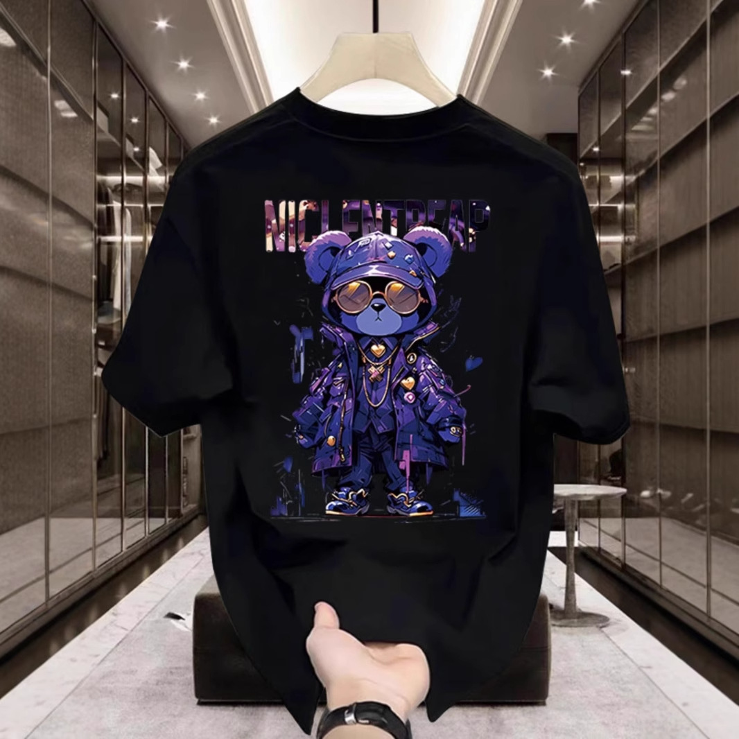 2026 New Arrival Trendy Brand 100% Cotton Printed Men's Short Sleeve T-shirt. Summer Bestseller, Fashionable & Casual, Crew Neck, Cartoon Bear De