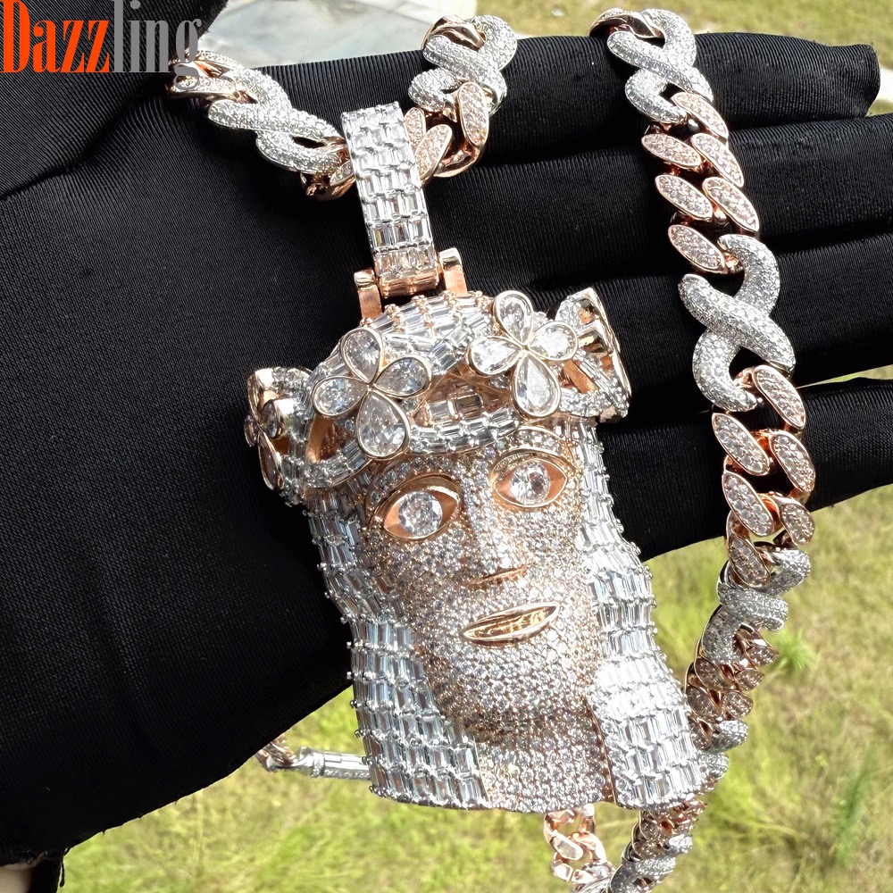 Iced Out Rapper Jewelry Iced Out Custom Jesus Pendant 925 Silver Moissanite Hip Hop Head Cuban Chain Pendant