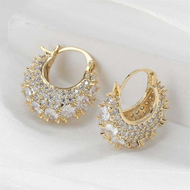 ZAKOL Sparkling Micropaved Zirconia Hoop Earrings Fashion Gold Color U-shaped Earring Party Jewelry