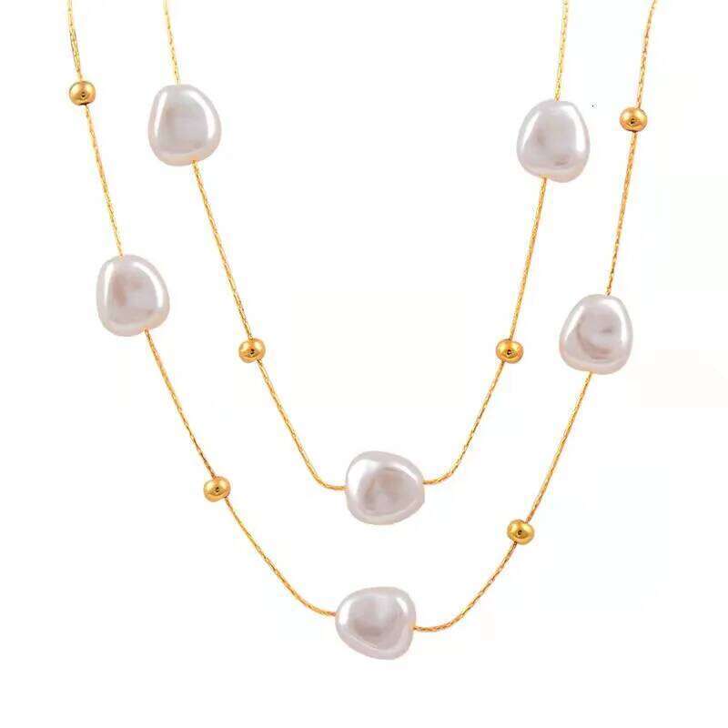 ZAKOL Stainless Steel Large Pearl Pendant Necklace For Women New Trend Girls Neck Jewelry Chain Party Wedding Gift