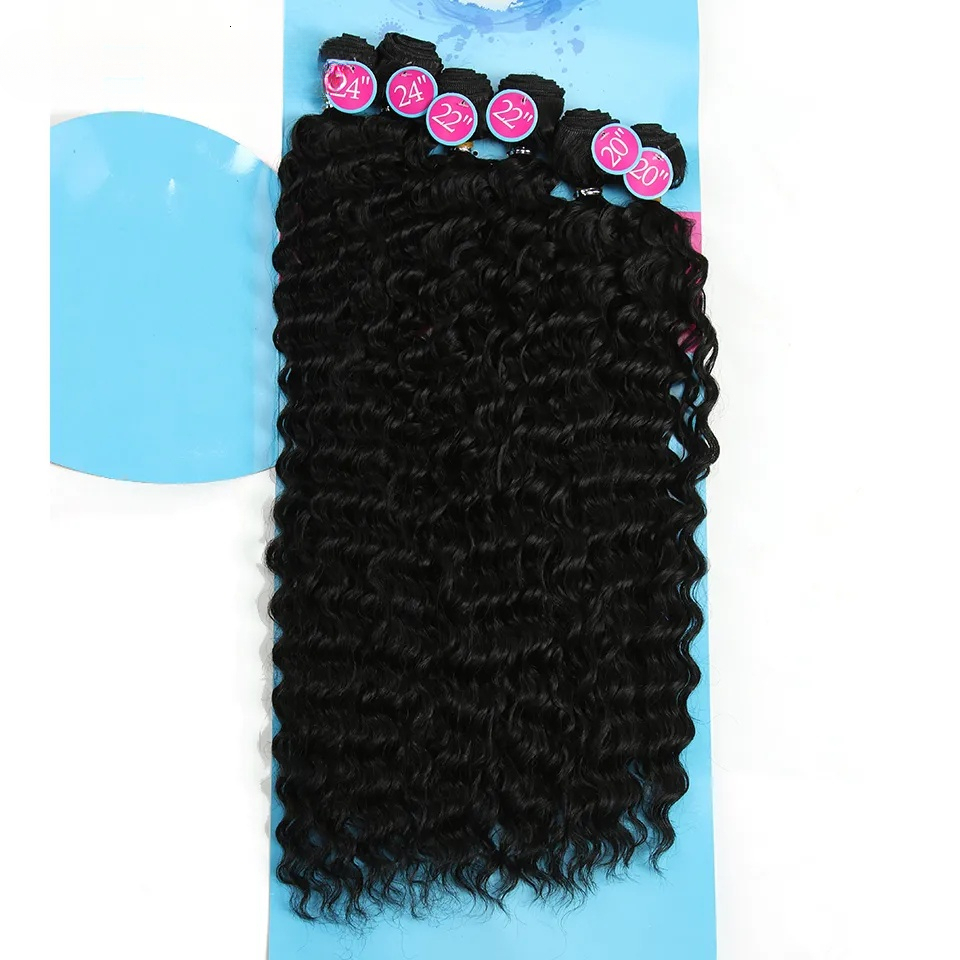 Designer woman Glueless Wig Star Afro Wigs 6-Pack Bundles Kinky Curly Wavy Weave 20, 22, 24 Inch - Natural Color Synthetic Hair Curly