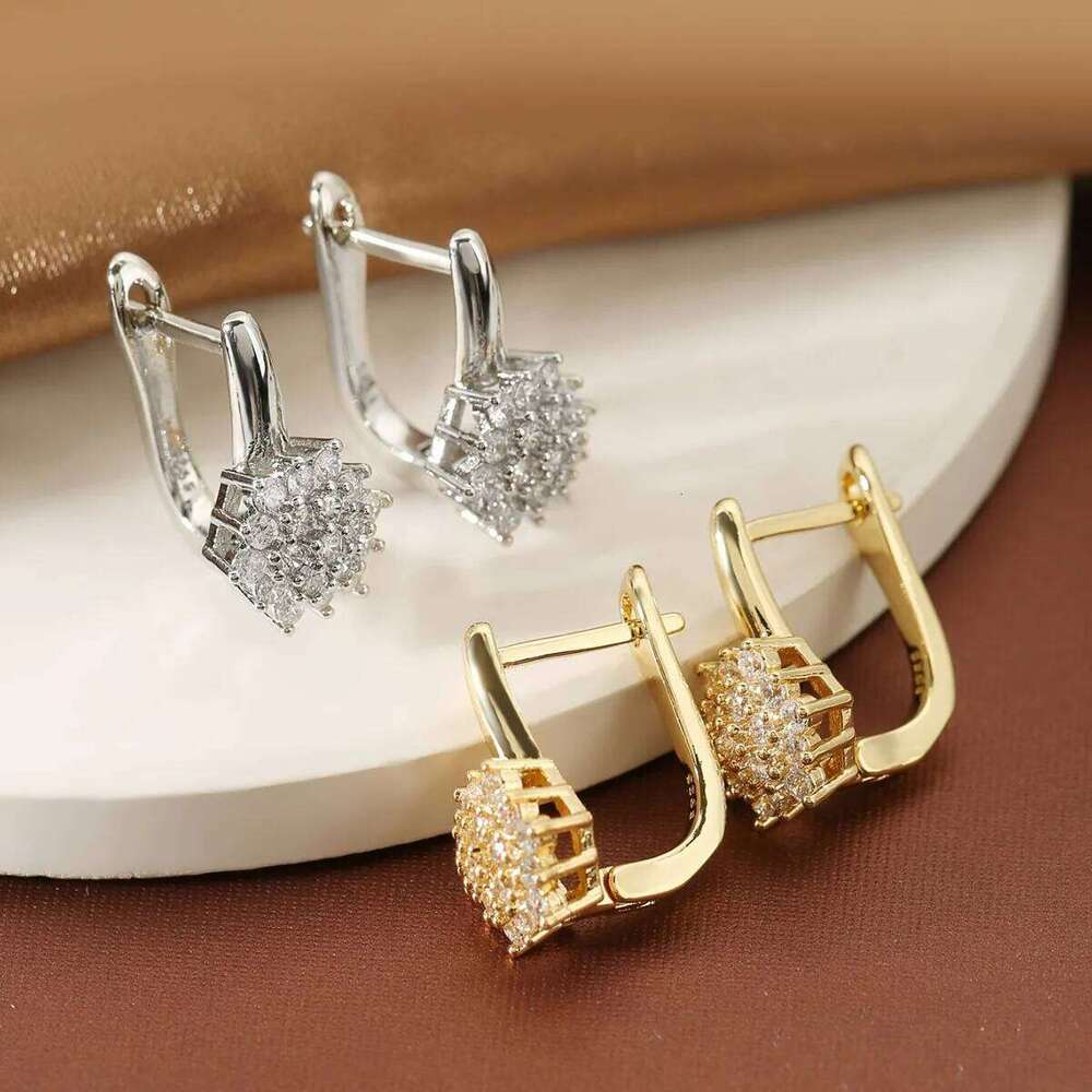 ZAKOL Fashion Rose Gold Color Flower Hoop Earrings for Women CZ Crystal Zircon Earring Brincos
