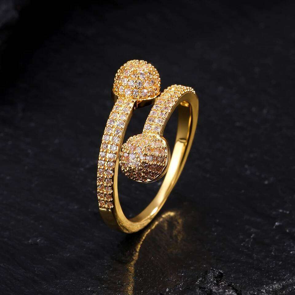 ZAKOL Luxury Buling Micro-Inlaid Zircon Half Spherical Open Exquisite Shiny Engagement Wedding Ring Jewelry Gift