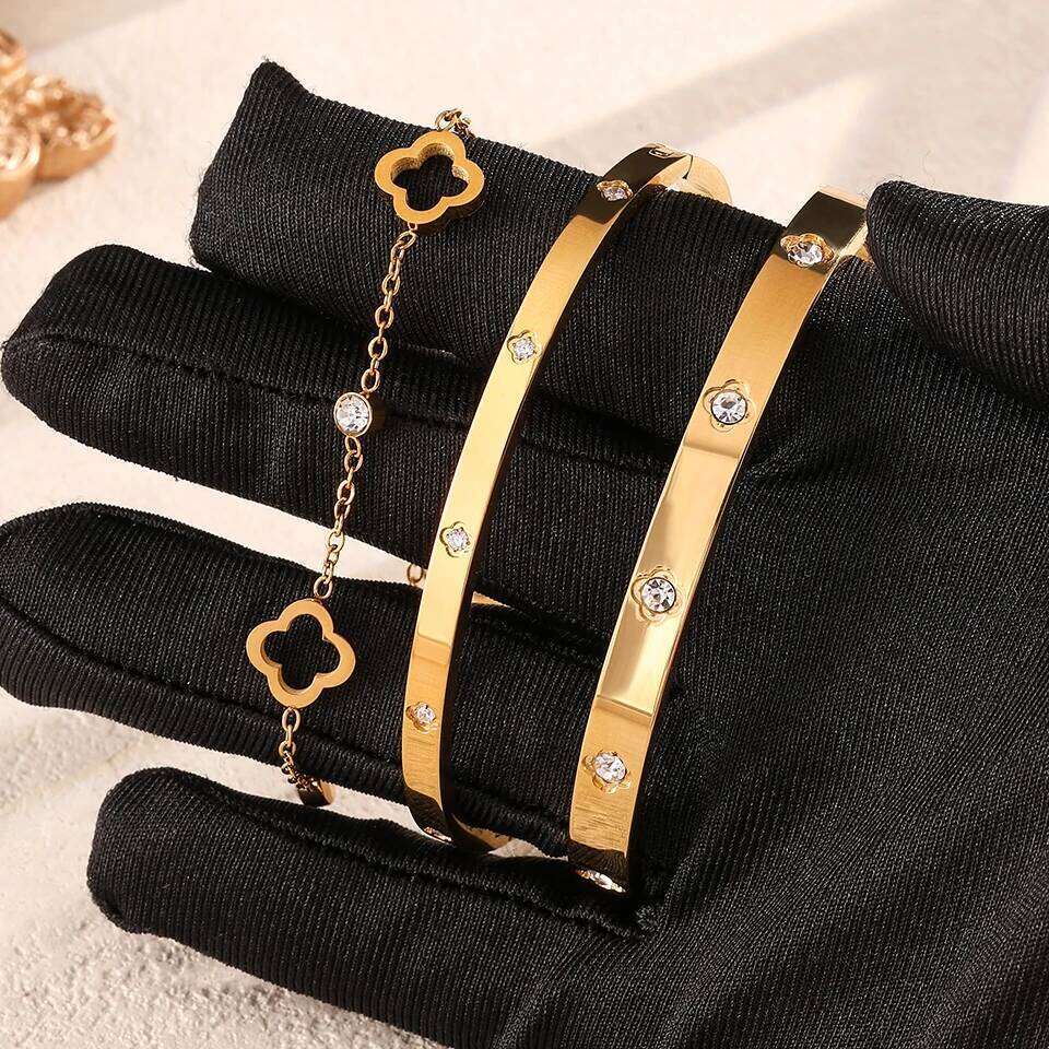 ZAKOL 3Pcs Stainless Steel Stacked Bracelet Bangles for Women Men Couple Exquisite Zircon Inlaid Valentine's Day Jewelry Gifts