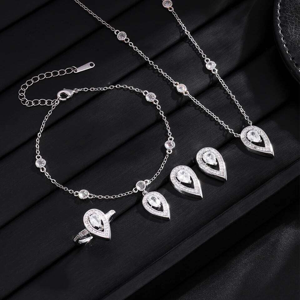 ZAKOL 4Pcs/Set AAA Cubic Zirconia Pear-shaped Wedding Set for Women Elegant Shiny Crystal Aesthetic Jewelry Gift