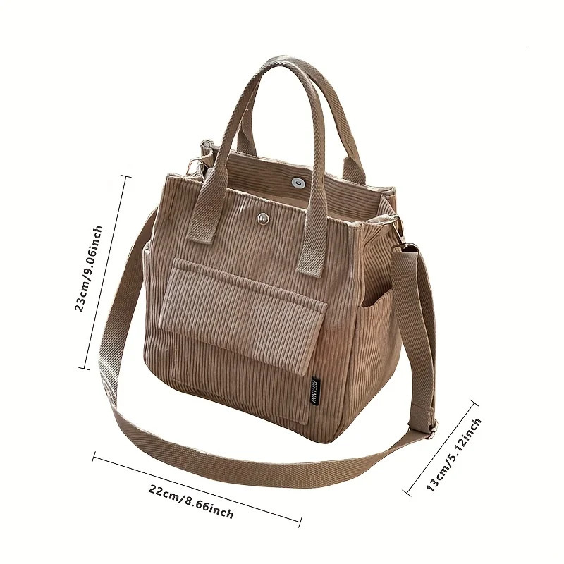 Hand Washable Corduroy Tote Bag with Multiple Pockets Everyday Crossbody or Shoulder Bag Solid Color Satchel for Daily Use251222