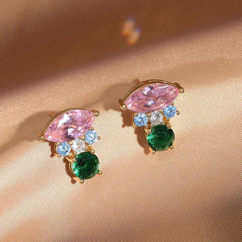 ZAKOL Cute Pink Square Zircon Stud Earrings for Elegant Women Cubic Zirconia Wedding Party Birthday Jewelry