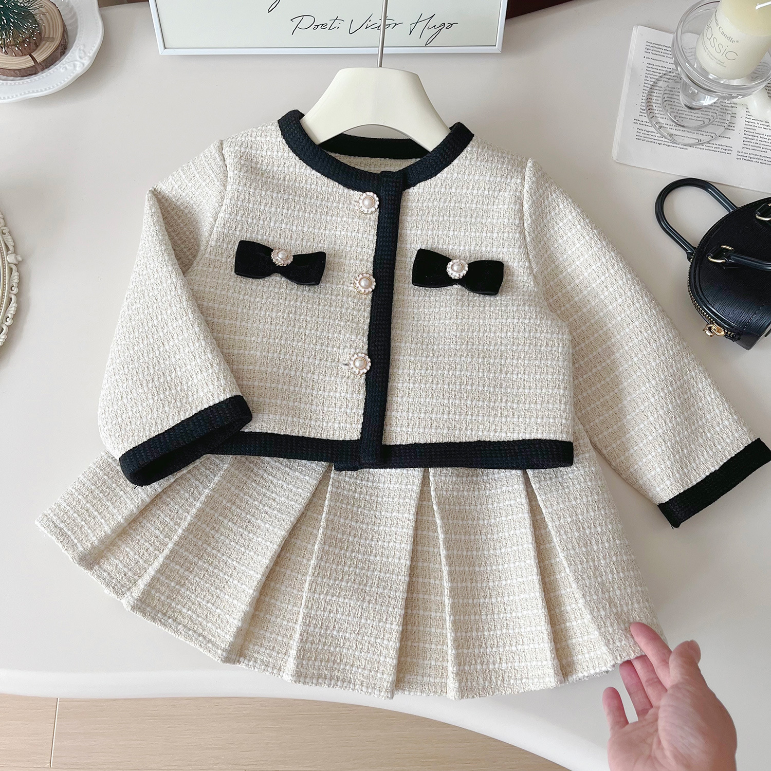 2026 Autumn Girls Korean Style Cardigan & Skirt Set, New Fashion Two-Piece Outfit, Cute Toddler Matching Set