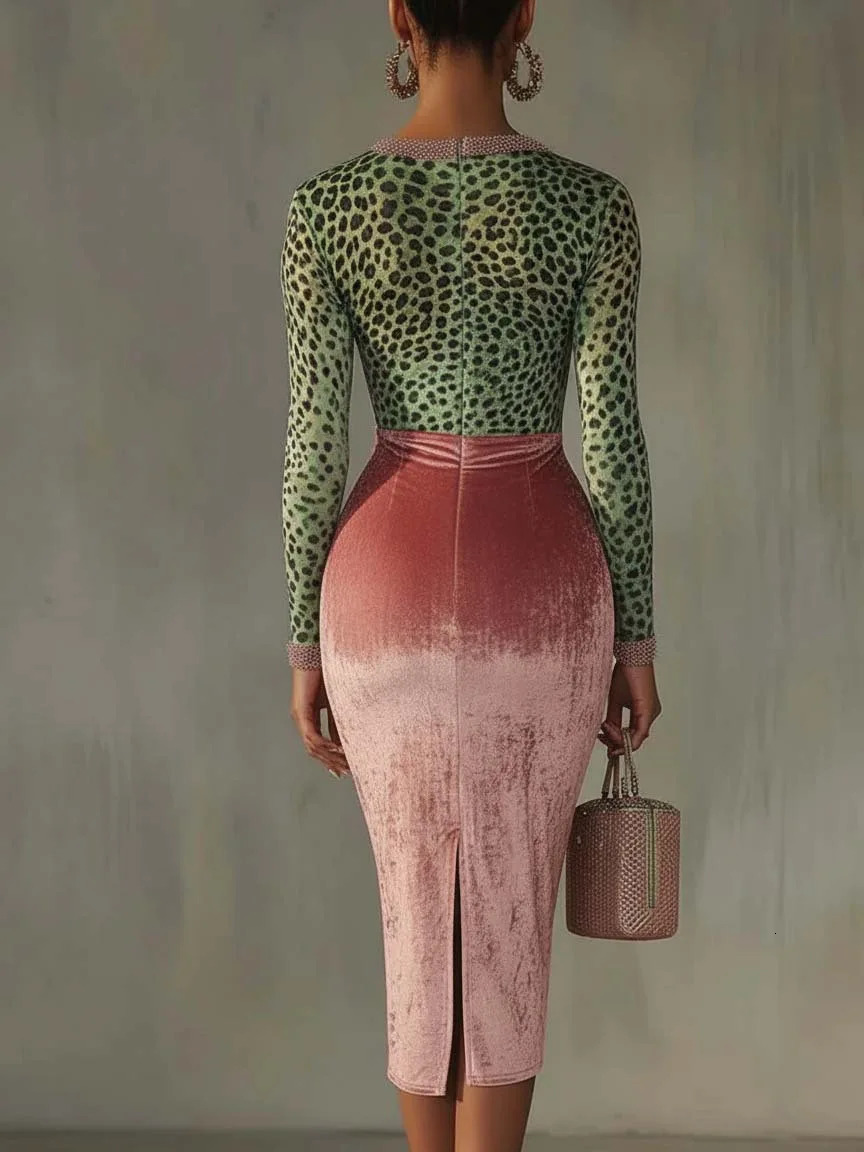 Elegant Velvet Long Dress 2025 Autumn Fashion High Waist Fish Tail Skirt Elastic Glowing Sensation Bodycon Fit to Waistline 251217