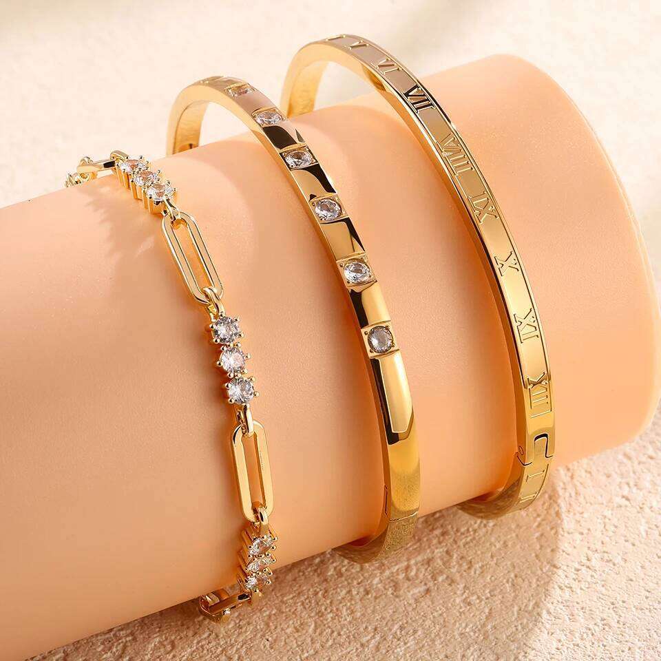 ZAKOL 3pcs Stainless Steel Bracelet Bangles Inlaid Round Zircon Shiny CZ Bracelets Daily Accessories for Women Men