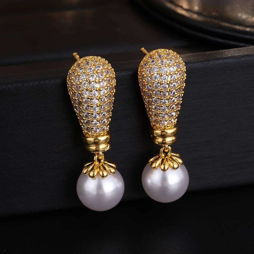 ZAKOL Luxury Buling Shiny Zirconia Imitation Pearl Drop Earrings for Women Saudi Africa Trendy Lady Party Jewelry
