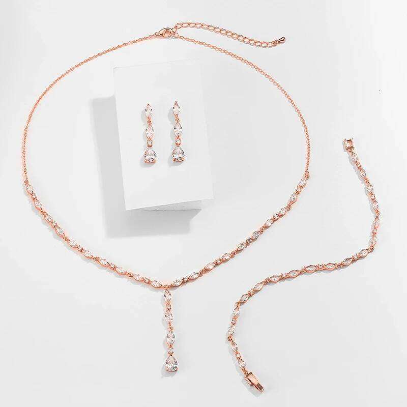 ZAKOL Luxury Water Drop Zirconia Wedding Gorgeous Shiny CZ Necklace/Bracelet/Earrings Jewelry Sets for Bridal