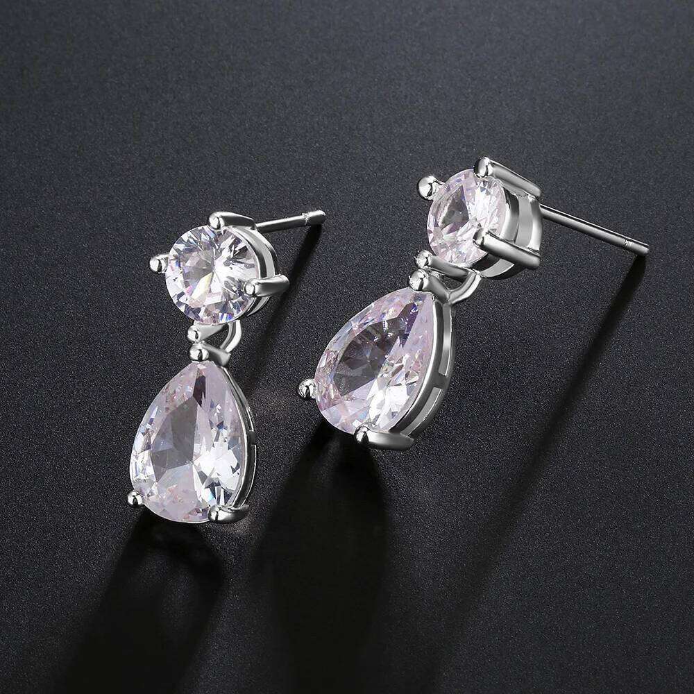 ZAKOL Classic Geometric Water Drop Zircon Bridal Earrings AAA Clear Crystal Luxury Wedding Party Jewelry for Women
