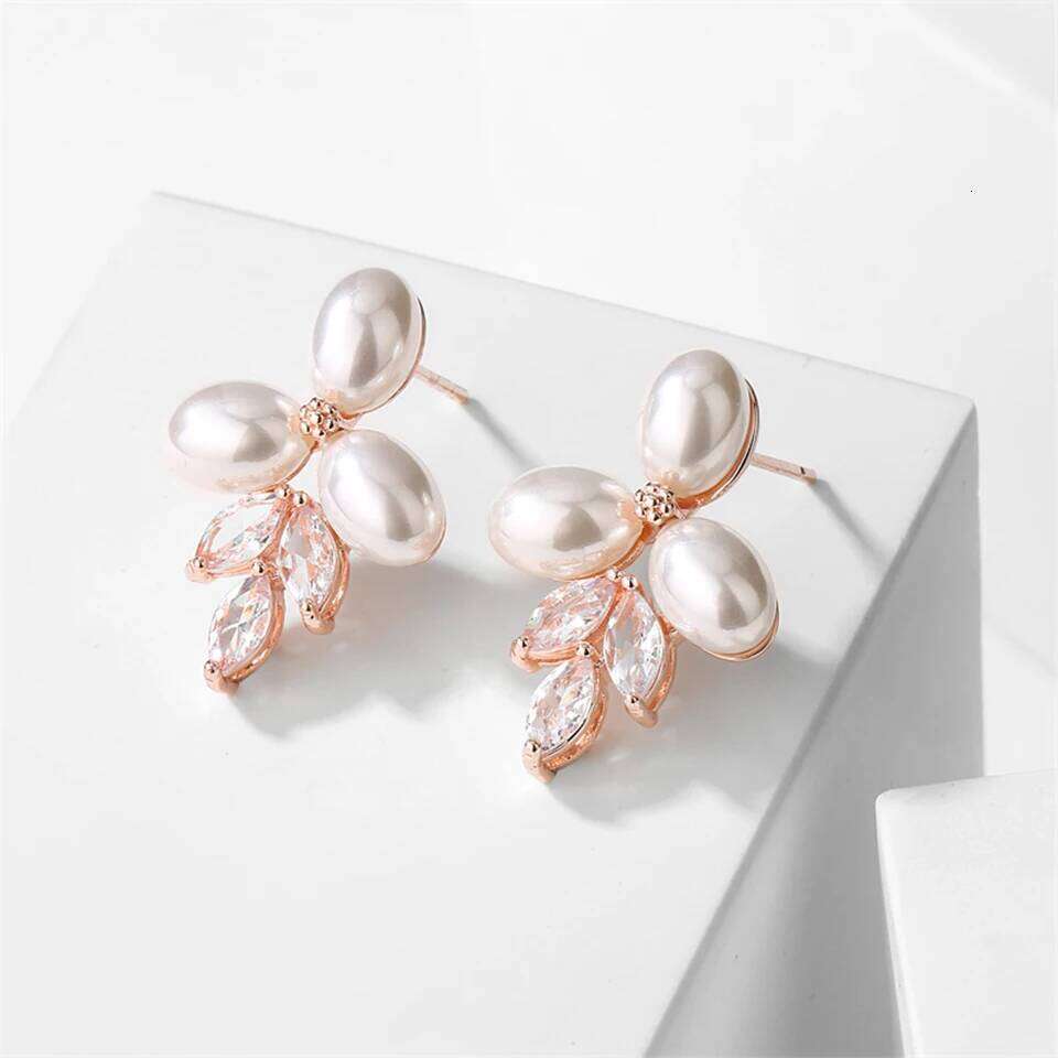 ZAKOL Marquise Oval Imitation Pearl Leaf Stud Earrings for Women Shiny Gorgeous Bridal Wedding Jewelry