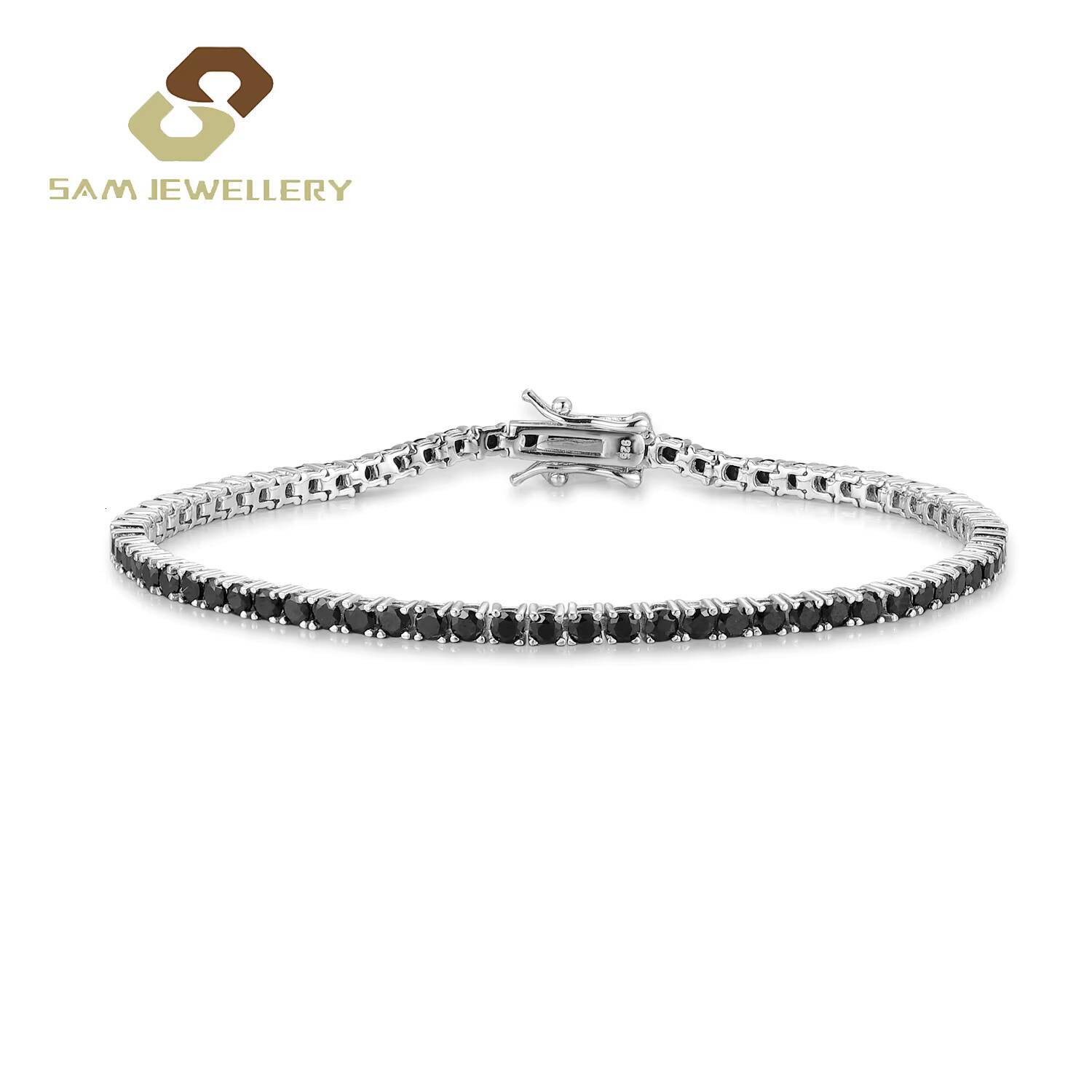 Hot Sale 25mm Round Brilliant Cut 5A Grade Shiny White and Black Cubic Zirconia Moissanite 925 Sterling Silver Tennis Bracelet