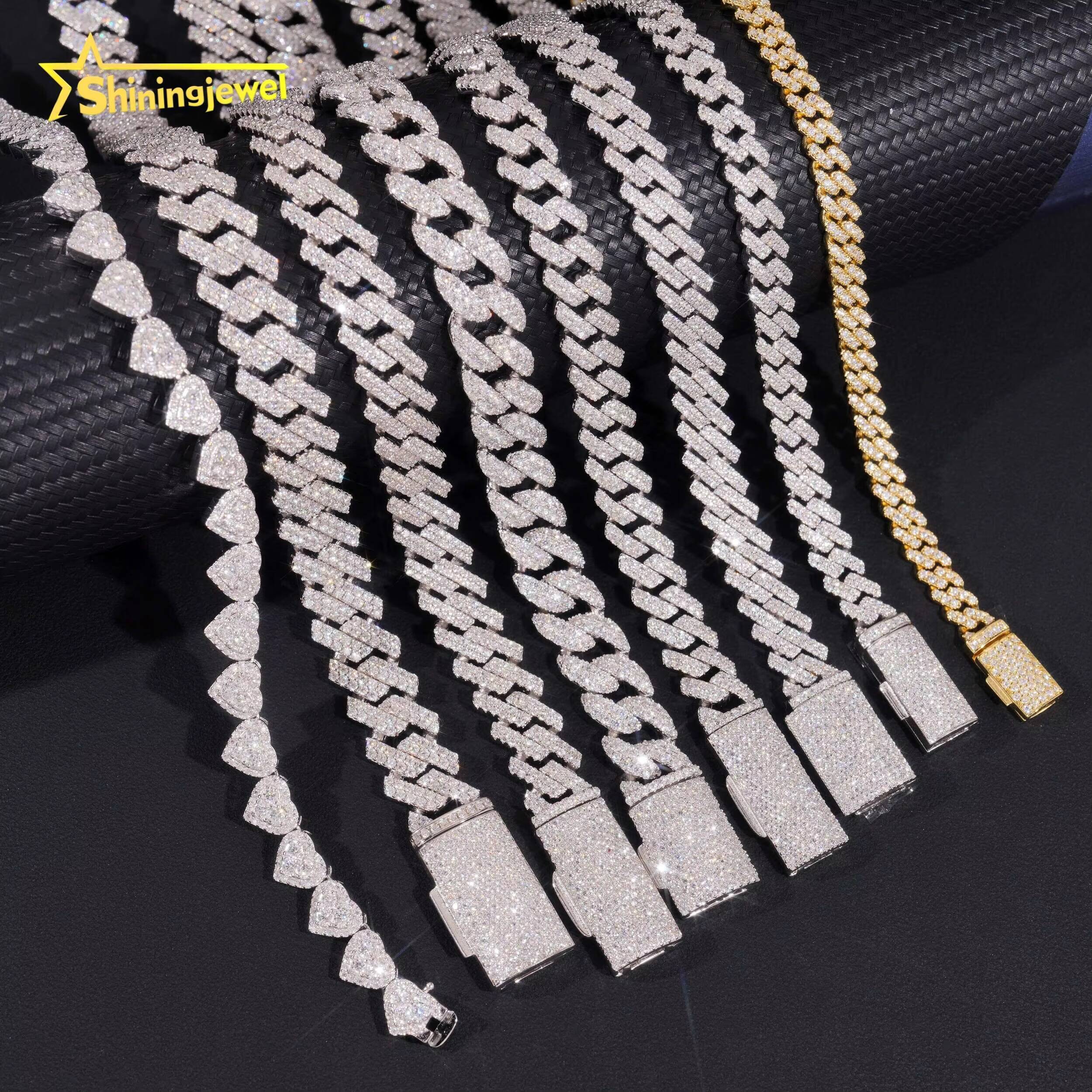 Hot Sale Moissanite Cuban Chain Necklace 925 Sterling Silver Gold Plated GRA VVS Moissanite Diamond Hip Hop Necklace