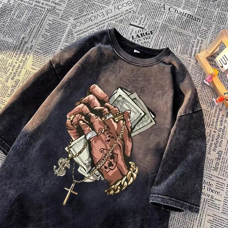 Washed Heavyweight 100% Cotton Short Sleeve T-shirt for Men & Women. Summer Loose Fit, American Vintage Style, Trendy Brand Top.