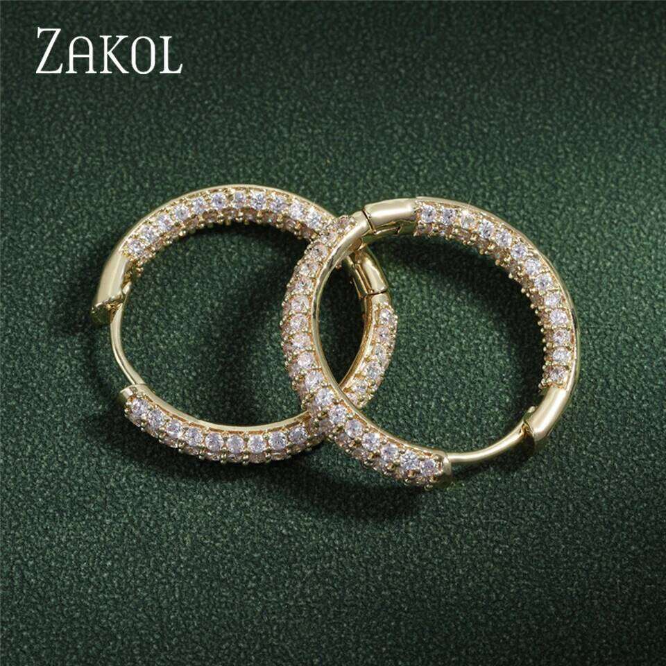 ZAKOL Luxury Shiny Micropaved Zirconia Hoop Earrings for Women Exquisite Wedding Party Jewelry Wholesale