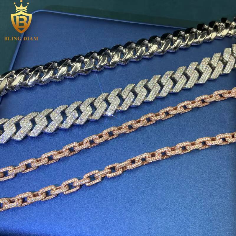 Hot Sale Iced Out Moissanite Cuban Link Chain HipHop Style 20mm 925 Silver Moissanite Cuban Chain Pass Diamond Tester GRA
